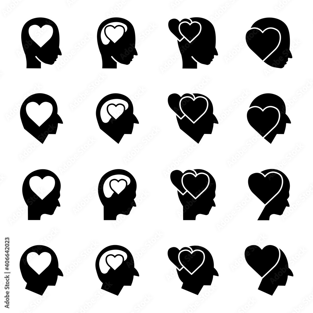 Poster head with heart icon set. in love symbol. simple design editable. design template vector