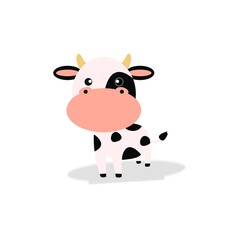 cute standing cow flat animal illustration images, this illustration is suitable for children's books, cards, pictures for children's clothes and so on