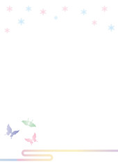 胡蝶と雪の結晶 イラスト 切り絵のようなデザイン 寒中お見舞い 背景素材 ベクター