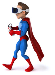 Fun 3D Illustration of a superhero with a VR Helmet