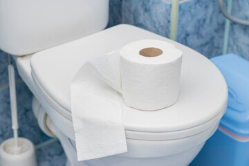 Bathroom interior with new ceramic toilet bowl