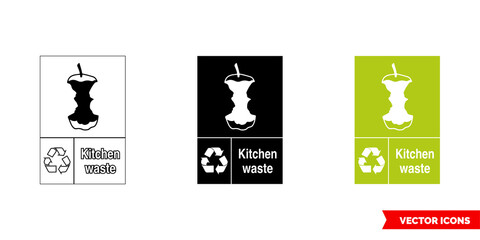 Kitchen organic waste recycling sign icon of 3 types color, black and white, outline. Isolated vector sign symbol.