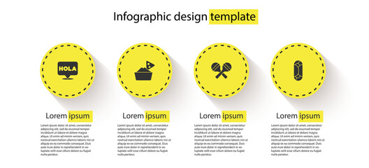 Set Hola, Nachos in bowl, Maracas and Burrito. Business infographic template. Vector. © vector_v