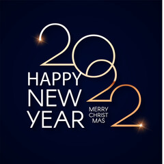 Happy new 2022 year Elegant gold text with light. Minimalistic text template