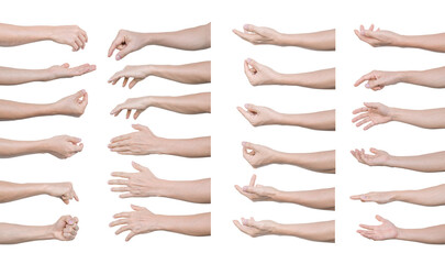 Multiple set of man hands gestures isolated on white background. with clipping path. - obrazy, fototapety, plakaty
