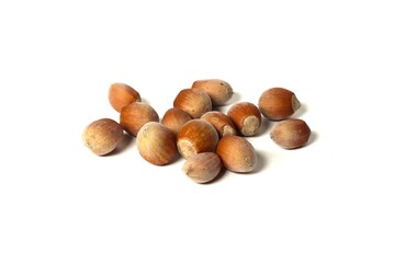 Hazelnuts on isolated white background