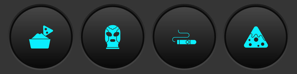 Set Nachos in bowl, Mexican wrestler, Cigar and icon. Vector.