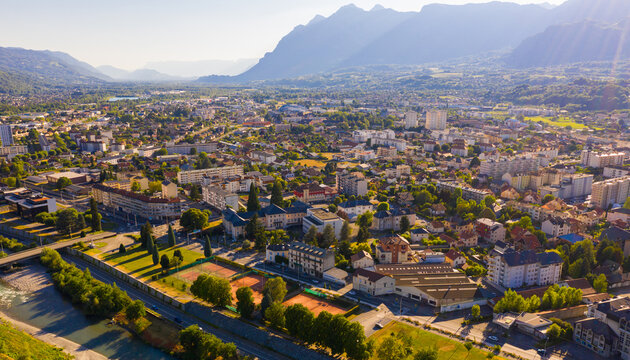 Panoramic view from above on the city Albertville. France