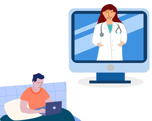 Doctor provide consultation to assist the patient via online medical service support. Healthcare services, Asking doctor for his symptoms online. gynecologist with stethoscope on the laptop screen.