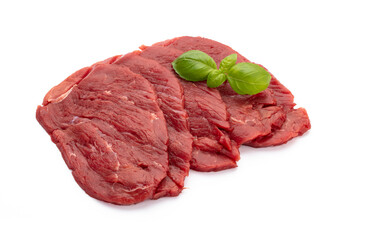 Fresh raw  steaks isolated on white background.................