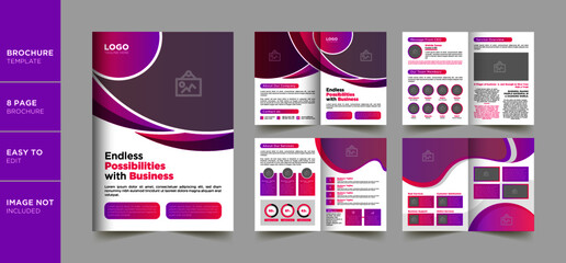 8 page corporate business brochure template with creative circle shape