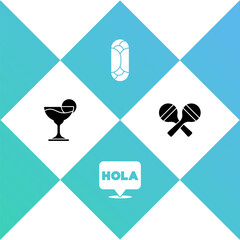 Set Margarita cocktail, Hola, Burrito and Maracas icon. Vector. © vector_v
