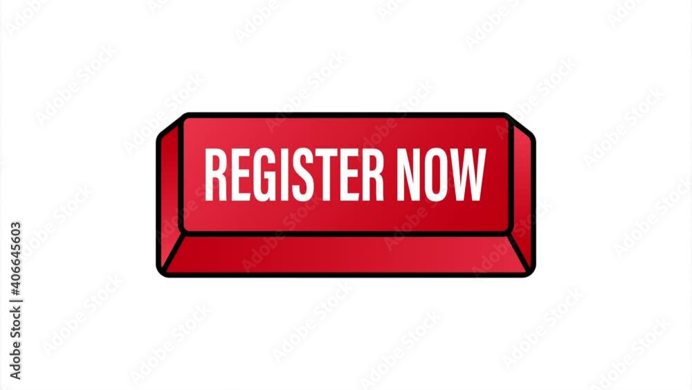 Poster register now with cursor button. internet icon. pointer click icon. stock illustration.