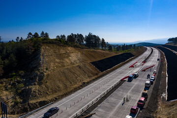 Construction of a new bridge. Drone view