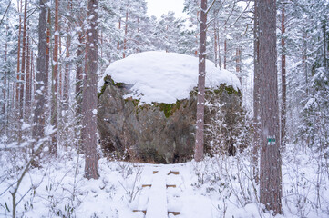 snow covered hughe rock