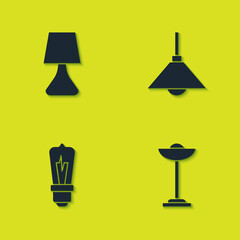 Set Table lamp, Floor, Light bulb and Lamp hanging icon. Vector.