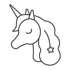 Unicorn icon vector. Horse head sleeping sticker in outline style. Magic animal with horn and star. Kid, baby logo