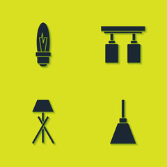 Set Light bulb, Chandelier, Floor lamp and Led track lights lamps icon. Vector.