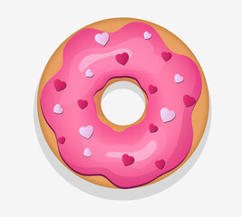 vector illustration of sweet pink donut with hearts
