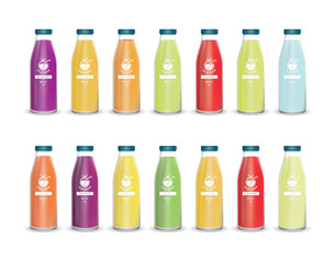 Fruit juice glass bottle brand concept isolated on light gray background. Packaging vector EPS10