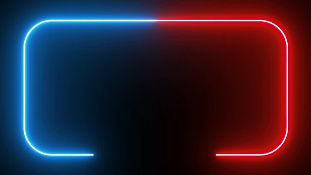 Animation neon light frame Abstract spectrum of ultraviolet light glowing neon line. Two colors. Blue and red materials. on a black background. laser show. motion design. letterhead, template, form
