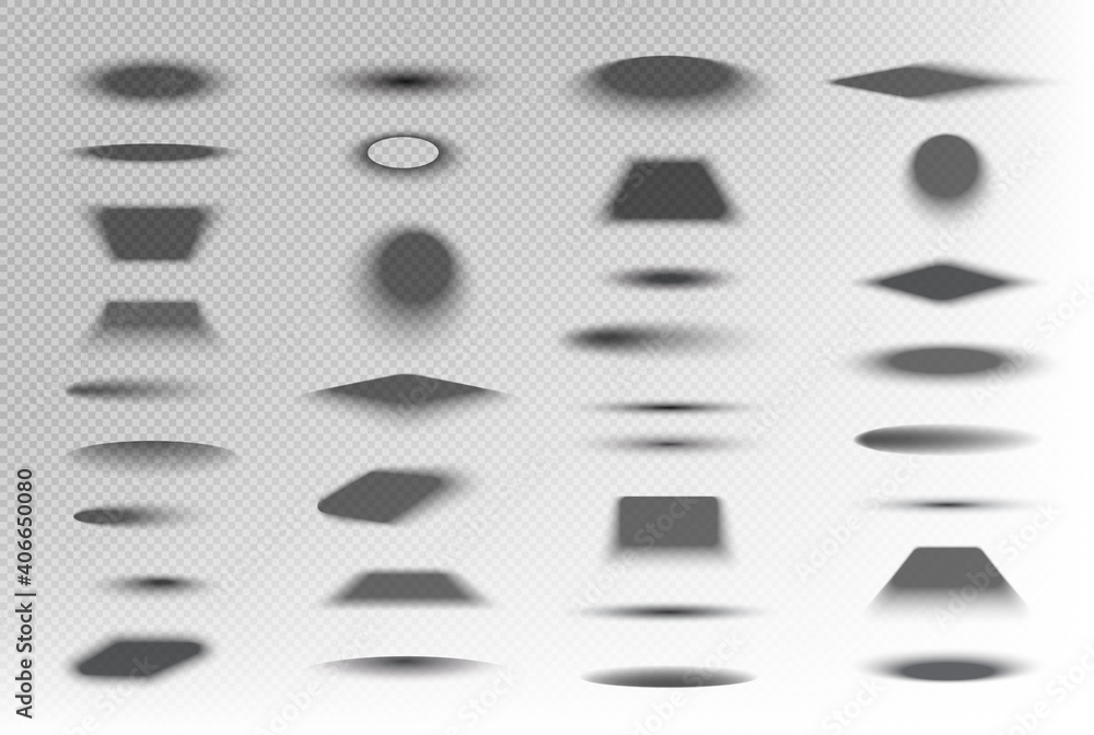 Poster geometrical shadows. transparent round realistic shapes from boxes oval and square forms decent vect