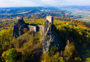 Fototapeta na wymiar Above view of medieval castle Trosky. Czech Republic