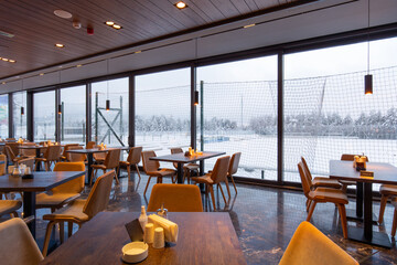 Interior of a modern mountain restaurant