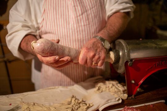artisanal preparation of salami, sausages and cotechini with pork