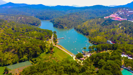 Aerial view of Love Valley park in Dalat, Vietnam is one of the most romantic sites of Da Lat city,...