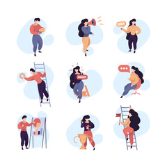 Project development. Success startup business investors marketing processes perfect brand production managing garish vector concepts. Startup entrepreneur, investor professional character illustration