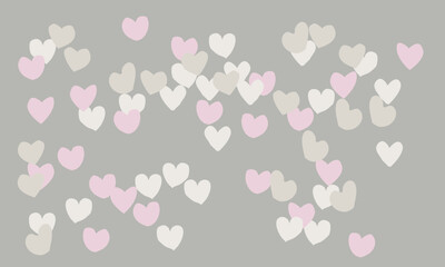 Hearts confetti love symbols vector background. Romantic random pastel hearts scatter illustration. Love concert holiday graphic design.