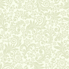 Seamless light background with beige pattern in baroque style. Vector retro illustration. Ideal for printing on fabric or paper for wallpapers, textile, wrapping.