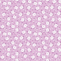Hibiscus flower seamless pattern in pastel purple and white on pink background