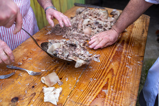 artisanal preparation of salami, sausages and cotechini with pork