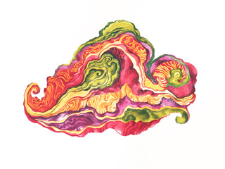 Watercolor floral waves composition. Spring blooming flowers sunrise clouds nature garden. Vintage hand drawn brush plants isolated on white illustration