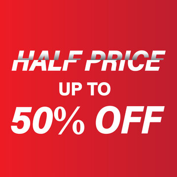 Vector image about the sale with the half price 50% discount.