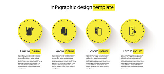 Set Glass screen protector, Smartphone, Mobile with broken and Waterproof. Business infographic template. Vector.