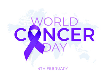High Quality World Cancer Day Background with 3D Purple Ribbon for your Design . Isolated Vector Elements
