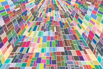 Colorful square and rectangle shapes in a row as mosaic tiles with a perspective. Vector . © Sondem