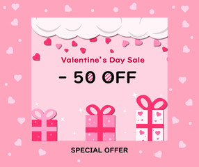 Valentine's Day sale banner with gifts