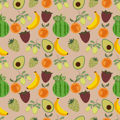 Fruits vector ilustration seamless pattern.Great for wrapping paper,scrapbooking,textile,fabric print.eps10.