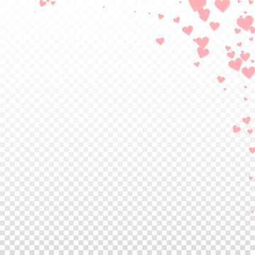 Pink heart love confettis. Valentine's day corner mind-blowing background. Falling stitched paper hearts confetti on transparent background. Delightful vector illustration.