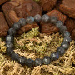 Stone bracelet isolated on decorated wooden, moss background