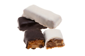 chocolate candies with dried apricots isolated