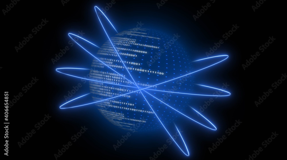 Poster abstract digital earth with binary code in blue design on black background - global communication ne