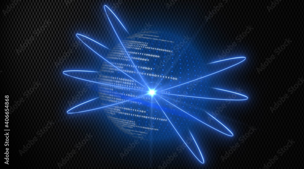 Poster abstract digital earth with binary code in blue design on dark structured background - global commun