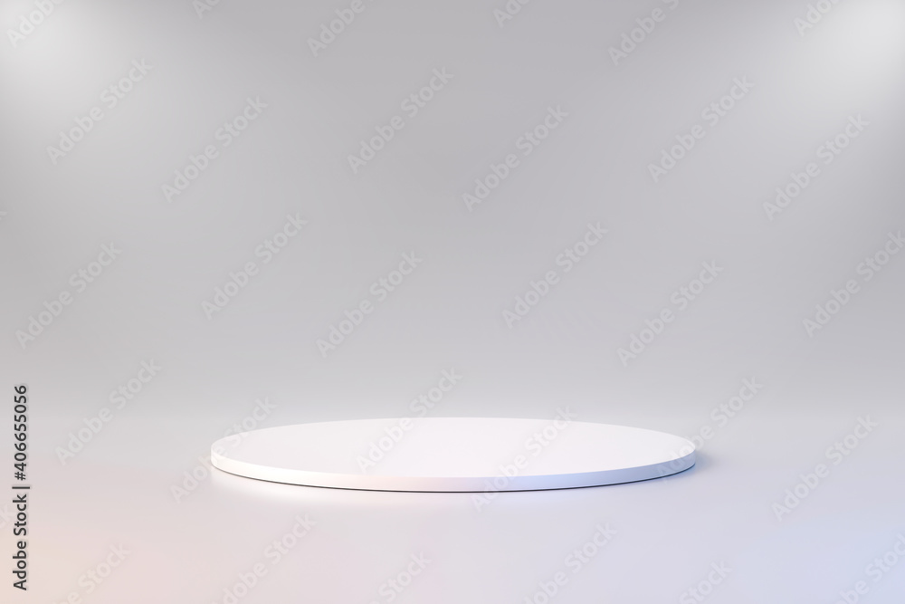 Aufkleber white product background stand or podium pedestal on advertising display with blank backdrops. 3d re
