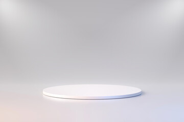 White product background stand or podium pedestal on advertising display with blank backdrops. 3D rendering. - obrazy, fototapety, plakaty