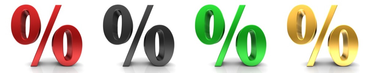 Percent percentage % sign symbol red black green golden yellow interest rate sale discount price drop off label tag 3d 